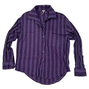FP Beach Free People eggplant plum Linen Slub Oversized button down line top